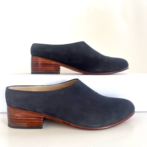 NISOLO SOPHIA INDIGO BLUE LEATHER NUBUCK BLOCK-HEEL SLIP-ON MULES. SzUS6/EU36 - Picture 5 of 11